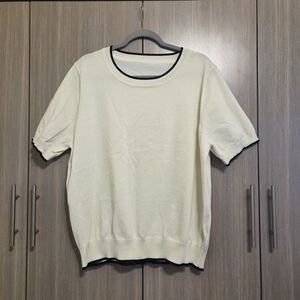 NWT Short Sleeve Sweater, Cream with Black Trim